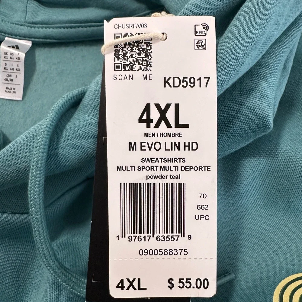Adidas Men's 4XL Hoodie Powder Teal M EVO LIN HD Graphic Blokecore Y2K NEW